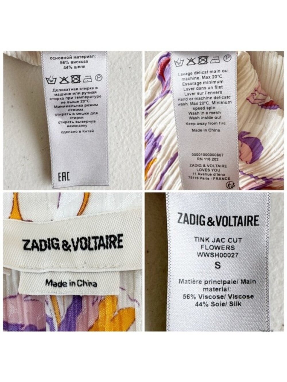 Zadig & Voltaire Cut Flowers Floral Tink Blouse Size Small - Picture 9 of 13